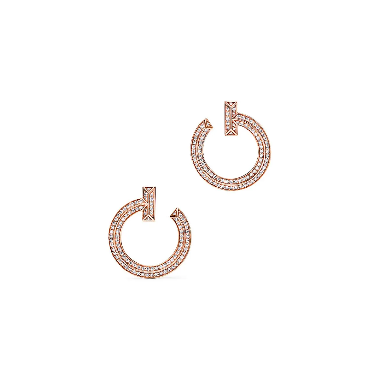 Tiffany & Co. Tiffany T T1 open hoop earrings in 18k rose gold with diamonds. | ^ Earrings|Hoop Earrings