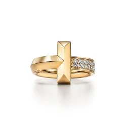 Tiffany & Co. Tiffany T T1 Ring in Yellow Gold with Diamonds, 4.5 mm Wide | ^ Rings|Gold Jewelry