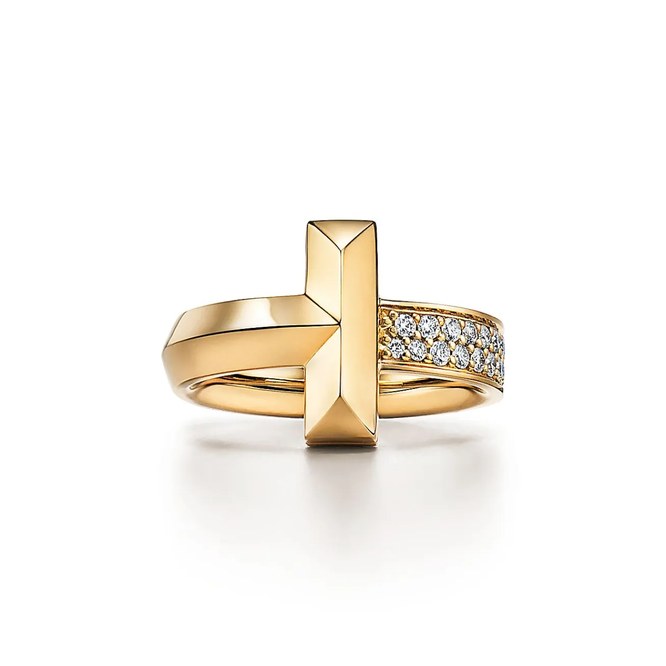 Tiffany & Co. Tiffany T T1 Ring in Yellow Gold with Diamonds, 4.5 mm Wide | ^ Rings|Gold Jewelry