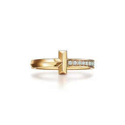 Tiffany & Co. Tiffany T T1 Ring in Yellow Gold with Diamonds, 2.5 mm Wide | ^ Rings|Men's Jewelry