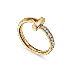 Tiffany & Co. Tiffany T T1 Ring in Yellow Gold with Diamonds, 2.5 mm Wide | ^ Rings|Men's Jewelry