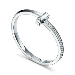 Tiffany & Co. Tiffany T T1 wide diamond hinged bangle in 18k white gold, medium. | ^ Bracelets|Men's Jewelry