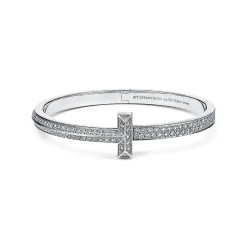 Tiffany & Co. Tiffany T T1 wide diamond hinged bangle in 18k white gold, medium. | ^ Bracelets|Men's Jewelry