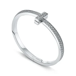 Tiffany & Co. Tiffany T T1 wide diamond hinged bangle in 18k white gold, medium. | ^ Bracelets|Men's Jewelry