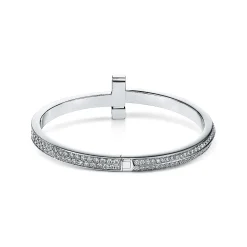 Tiffany & Co. Tiffany T T1 wide diamond hinged bangle in 18k white gold, medium. | ^ Bracelets|Men's Jewelry