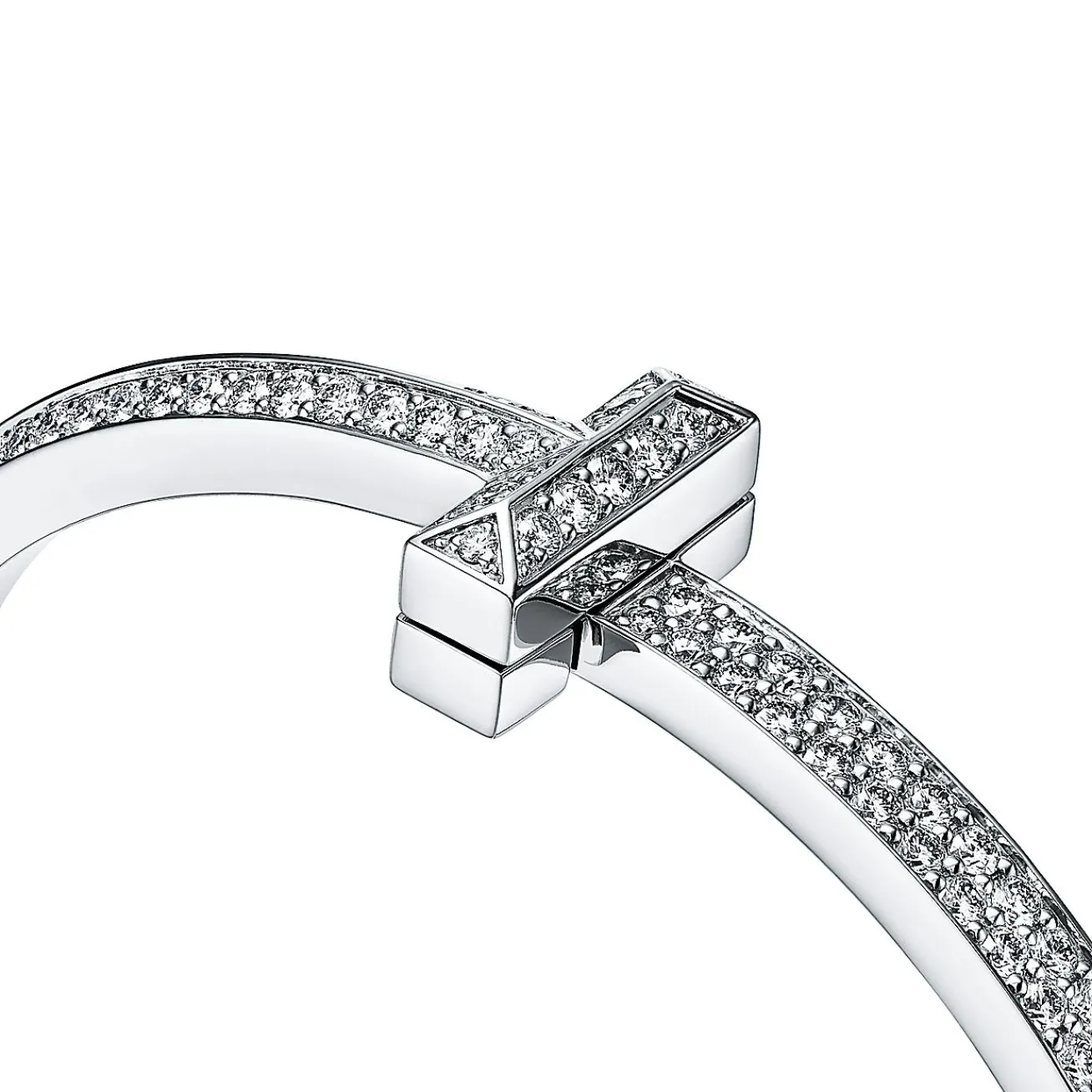 Tiffany & Co. Tiffany T T1 wide diamond hinged bangle in 18k white gold, medium. | ^ Bracelets|Men's Jewelry