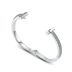 Tiffany & Co. Tiffany T T1 wide diamond hinged bangle in 18k white gold, medium. | ^ Bracelets|Men's Jewelry