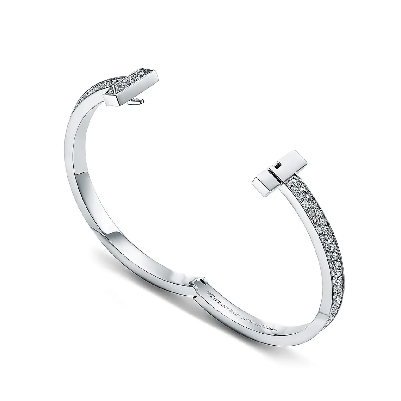 Tiffany & Co. Tiffany T T1 wide diamond hinged bangle in 18k white gold, medium. | ^ Bracelets|Men's Jewelry