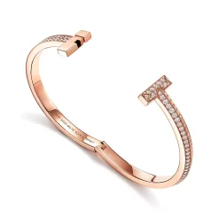 Tiffany & Co. Tiffany T T1 wide diamond hinged bangle in 18k rose gold, medium. | ^ Bracelets|Men's Jewelry