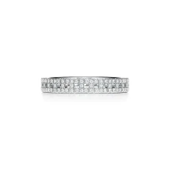 Tiffany & Co. Tiffany T True narrow ring in 18k white gold with pavé diamonds, 3.5 mm wide. | ^Women Rings|Men's Jewelry