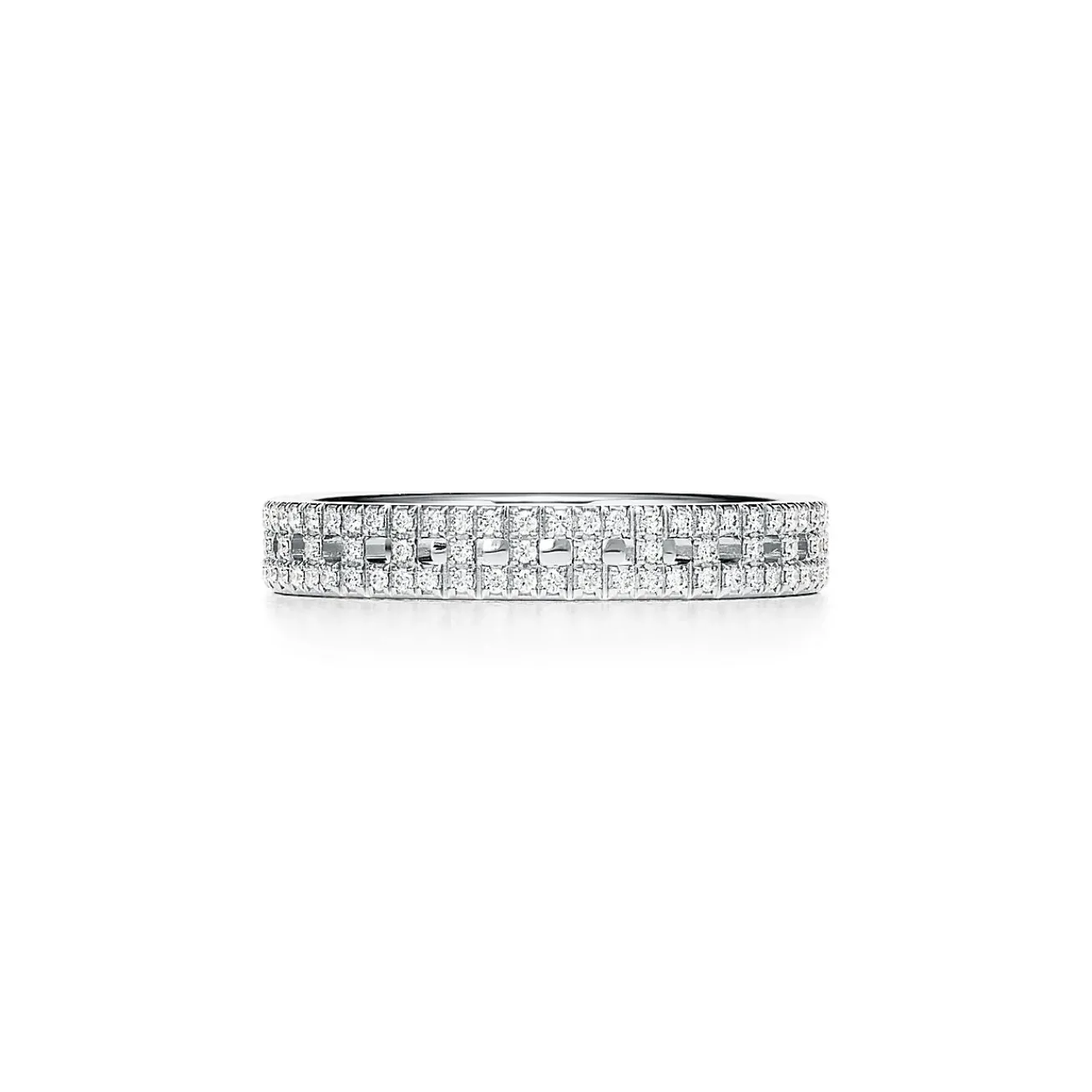 Tiffany & Co. Tiffany T True narrow ring in 18k white gold with pavé diamonds, 3.5 mm wide. | ^Women Rings|Men's Jewelry