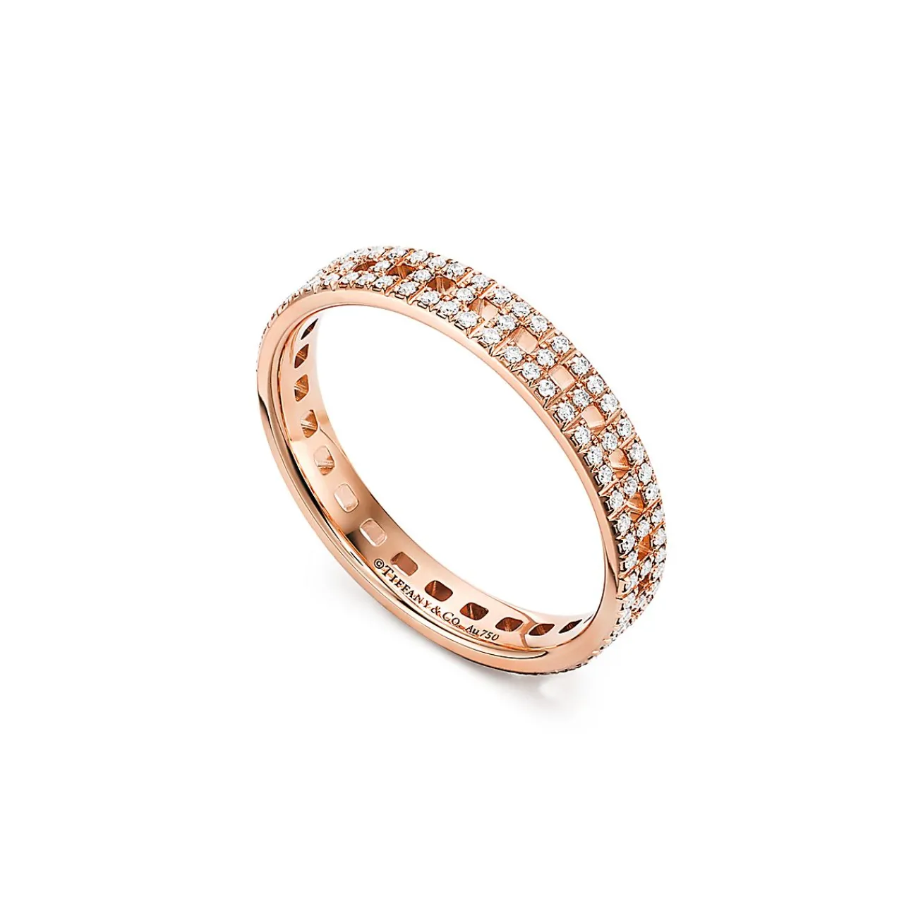 Tiffany & Co. Tiffany T True narrow ring in 18k rose gold with pavé diamonds, 3.5 mm wide. | ^Women Rings|Men's Jewelry