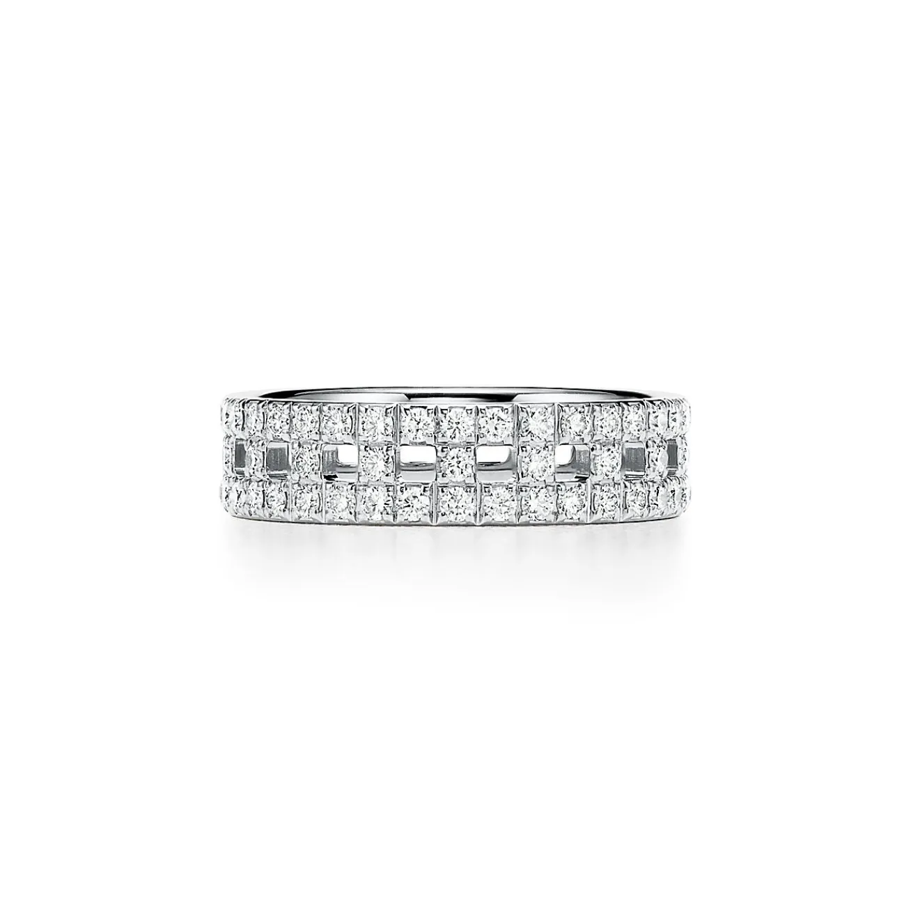 Tiffany & Co. Tiffany T True wide ring in 18k white gold with pavé diamonds, 5.5 mm wide. | ^Women Rings|Men's Jewelry