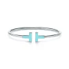 Tiffany & Co. Tiffany T turquoise wire bracelet in 18k white gold, medium. | ^ Bracelets|Colored Gemstone Jewelry