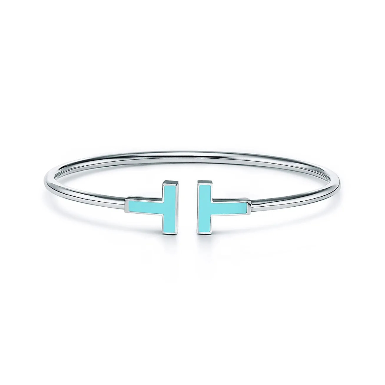 Tiffany & Co. Tiffany T turquoise wire bracelet in 18k white gold, medium. | ^ Bracelets|Colored Gemstone Jewelry