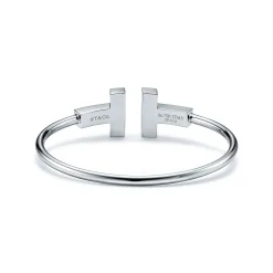 Tiffany & Co. Tiffany T wide diamond wire bracelet in 18k white gold, medium. | ^ Bracelets|Men's Jewelry
