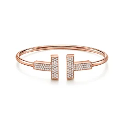 Tiffany & Co. Tiffany T wide diamond wire bracelet in 18k rose gold, medium. | ^ Bracelets|Rose Gold Jewelry