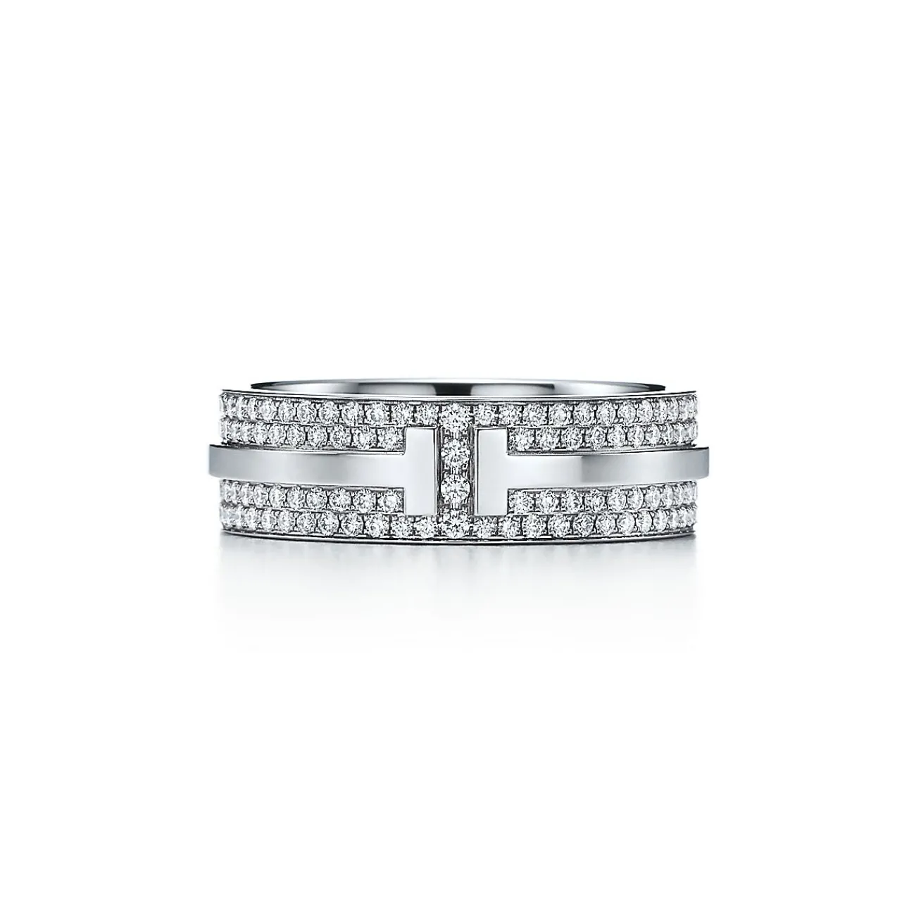 Tiffany & Co. Tiffany T wide pavé diamond ring in 18k white gold, 5.8 mm wide. | ^Women Rings|Diamond Jewelry