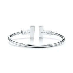 Tiffany & Co. Tiffany T wide turquoise wire bracelet in 18k white gold, medium. | ^ Bracelets|Colored Gemstone Jewelry