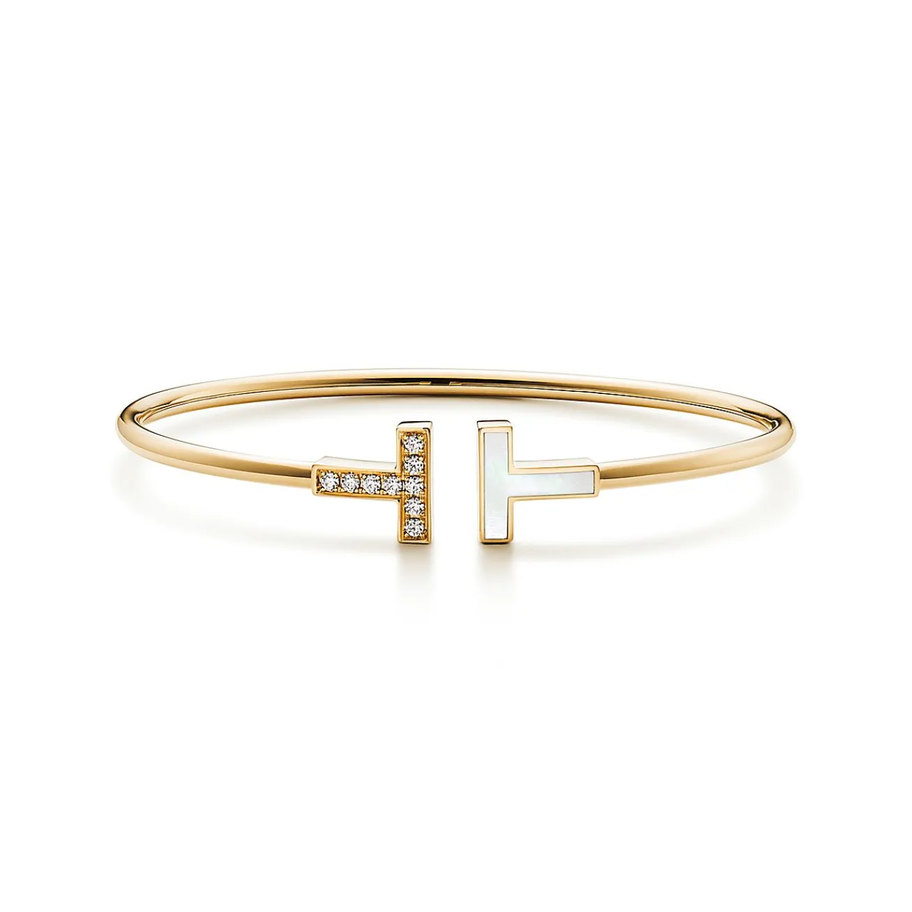 Tiffany & Co. Tiffany T Wire Bracelet in Yellow Gold with Mother-of-pearl and Diamonds | ^ Bracelets|Gold Jewelry