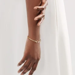 Tiffany & Co. Tiffany T Wire Bracelet in Yellow Gold with Mother-of-pearl and Diamonds | ^ Bracelets|Gold Jewelry
