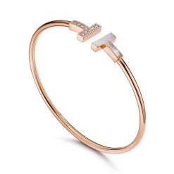 Tiffany & Co. Tiffany T Wire Bracelet in Rose Gold with Diamonds and Mother-of-pearl | ^ Bracelets|Gifts for Her