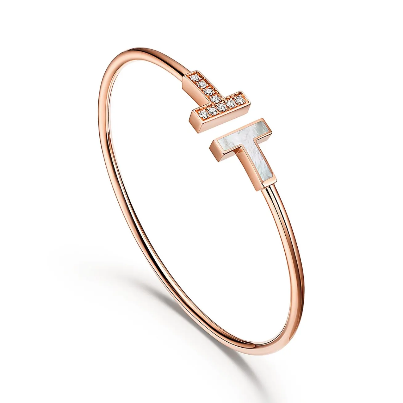 Tiffany & Co. Tiffany T Wire Bracelet in Rose Gold with Diamonds and Mother-of-pearl | ^ Bracelets|Gifts for Her