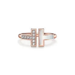Tiffany & Co. Tiffany T Wire Ring in Rose Gold with Diamonds and Mother-of-pearl | ^ Rings|Rose Gold Jewelry