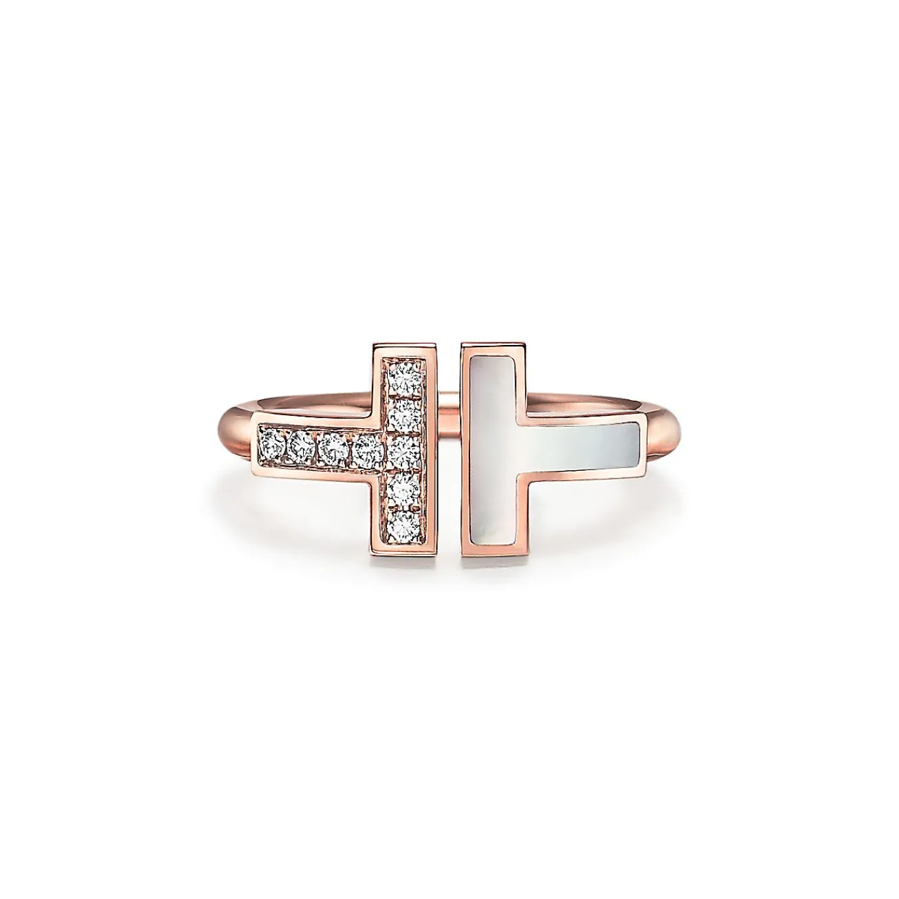 Tiffany & Co. Tiffany T Wire Ring in Rose Gold with Diamonds and Mother-of-pearl | ^ Rings|Rose Gold Jewelry