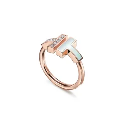 Tiffany & Co. Tiffany T Wire Ring in Rose Gold with Diamonds and Mother-of-pearl | ^ Rings|Rose Gold Jewelry