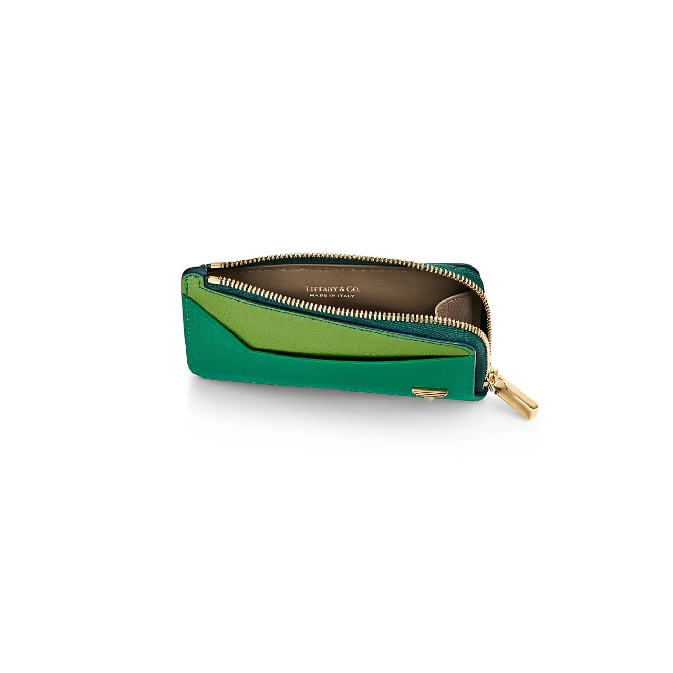 Tiffany & Co. Tiffany T Zip Card Case in Emerald Green Colorblock Leather | ^Women Small Leather Goods|Women's Accessories