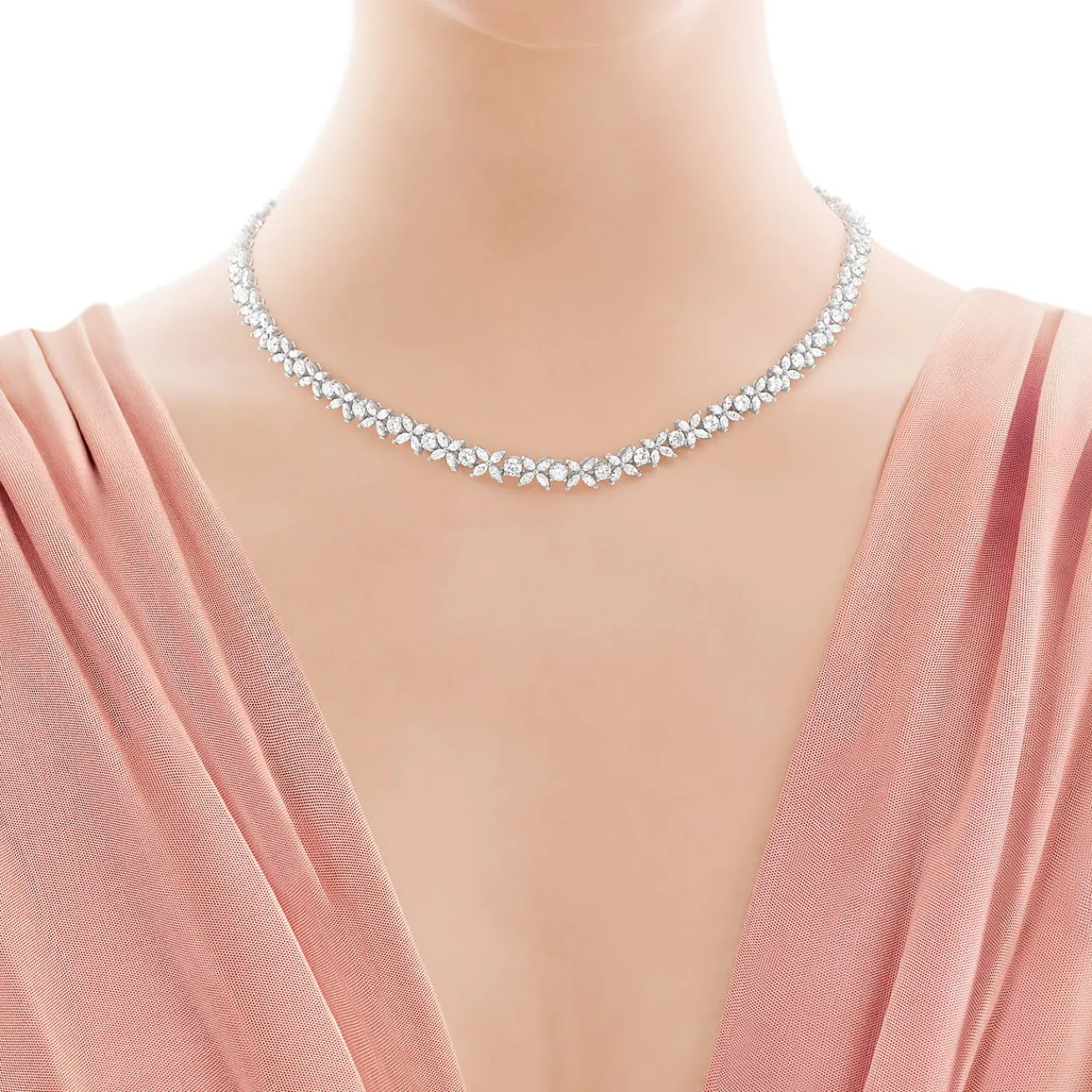 Tiffany & Co. Tiffany Victoria® alternating graduated necklace in platinum with diamonds. | ^ Necklaces & Pendants|Platinum Jewelry