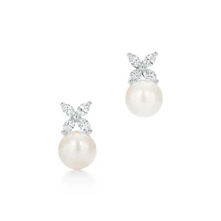 Tiffany & Co. Tiffany Victoria® earrings in platinum with Akoya cultured pearls and diamonds. | ^ Earrings|Gifts for Her