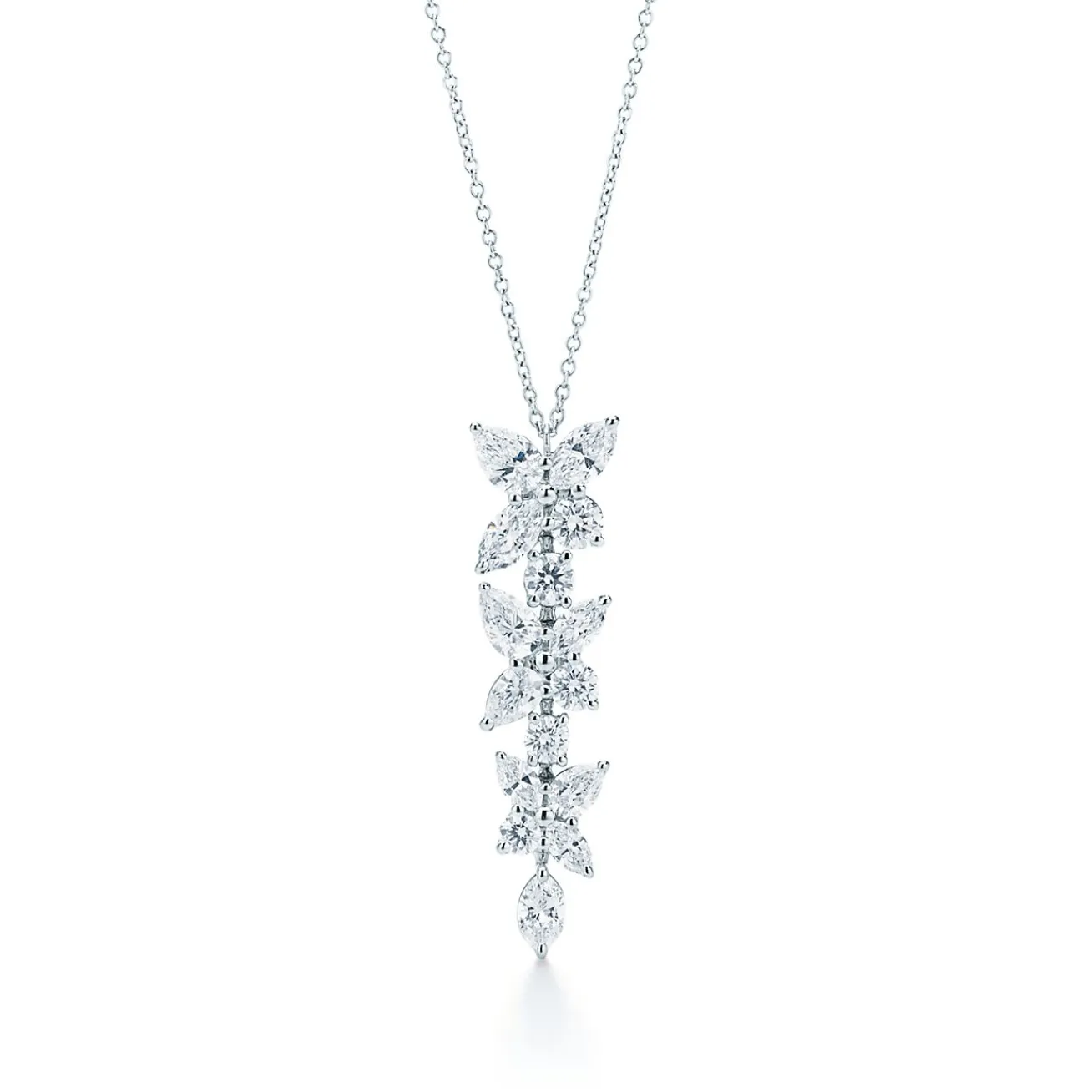 Tiffany & Co. Tiffany Victoria® mixed cluster drop pendant in platinum with diamonds. | ^ Necklaces & Pendants|Platinum Jewelry