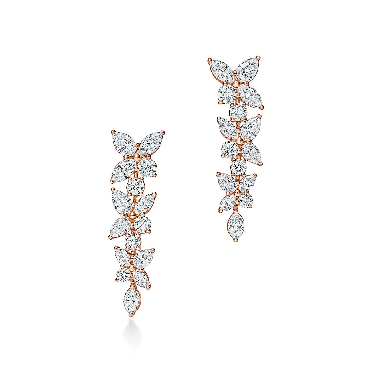 Tiffany & Co. Tiffany Victoria® mixed cluster diamond drop earrings in 18k rose gold. | ^ Earrings|Rose Gold Jewelry