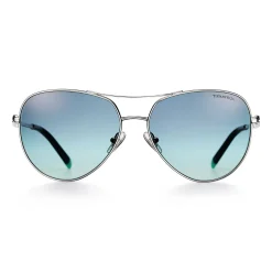 Tiffany & Co. Tiffany Victoria® Sunglasses in Silver-colored Metal with Gradient Blue Lenses | ^ Tiffany Victoria®|Sunglasses