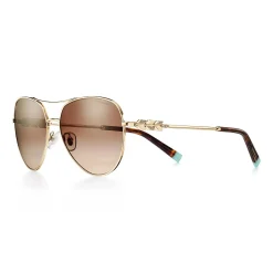 Tiffany & Co. Tiffany Victoria® Sunglasses in Pale Gold-colored Metal with Brown Lenses | ^ Tiffany Victoria®|Sunglasses