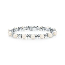 Tiffany & Co. Tiffany Victoria® Tennis Bracelet in Platinum with Diamonds and Pearls | ^ Bracelets|Gifts for Her
