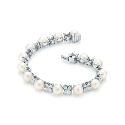 Tiffany & Co. Tiffany Victoria® Tennis Bracelet in Platinum with Diamonds and Pearls | ^ Bracelets|Gifts for Her