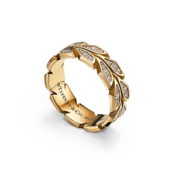 Tiffany & Co. Tiffany Victoria® Vine Band Ring in Yellow Gold with Diamonds, 6 mm Wide | ^ Rings|Gold Jewelry