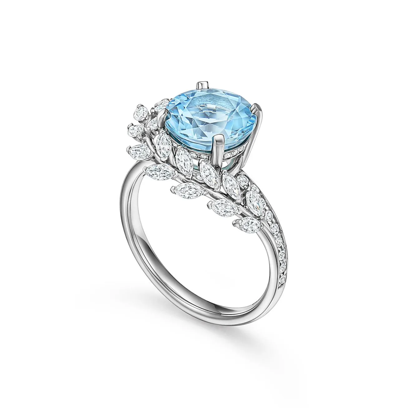 Tiffany & Co. Tiffany Victoria® Vine Ring in Platinum with an Aquamarine and Diamonds | ^ Rings|Platinum Jewelry