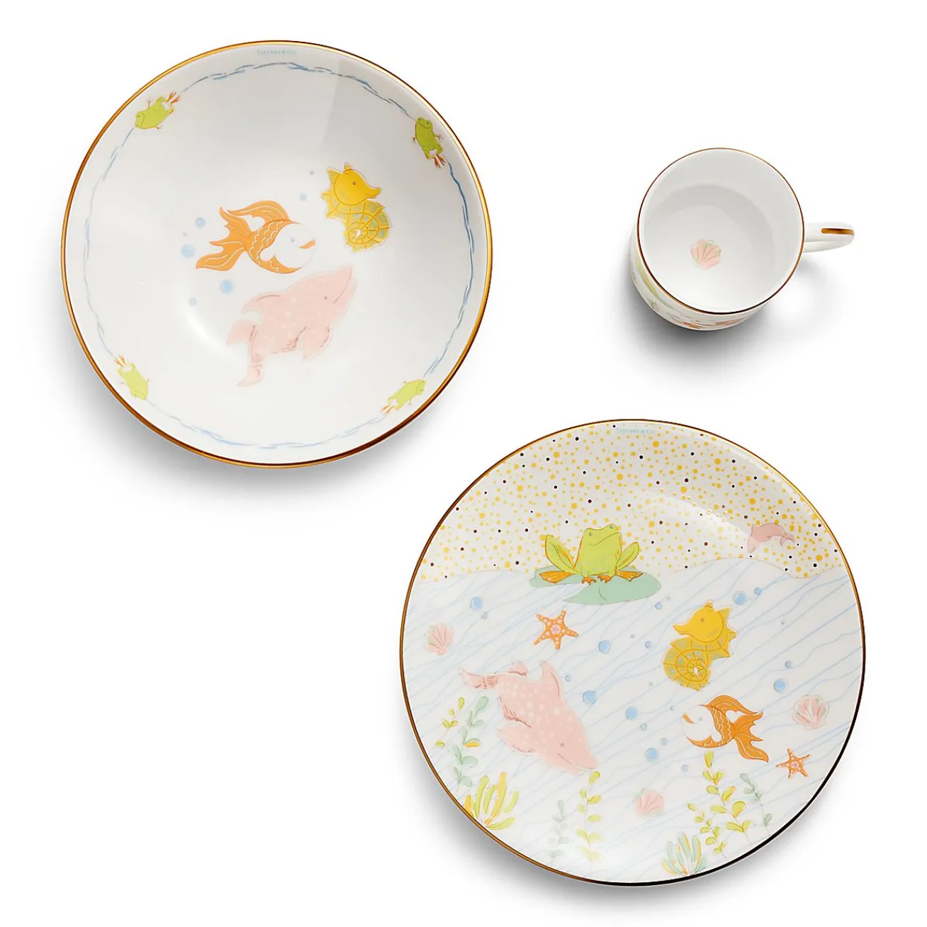 Tiffany & Co. Tiny Tiffany Sea Animals Baby Dish Set in Bone China, Set of Three | ^ Baby|Baby