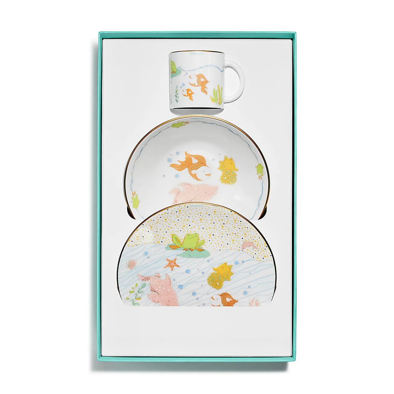 Tiffany & Co. Tiny Tiffany Sea Animals Baby Dish Set in Bone China, Set of Three | ^ Baby|Baby